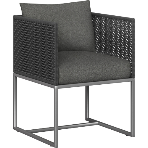 Crete Outdoor Dining Arm Chair in Grey Metal, Grey Weave & Grey Fabric